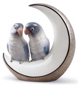  Lladro - Fly Me to The Moon Birds Figurine. Silver Lustre