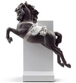 Horse on Pirouette Figurine. Silver Lustre